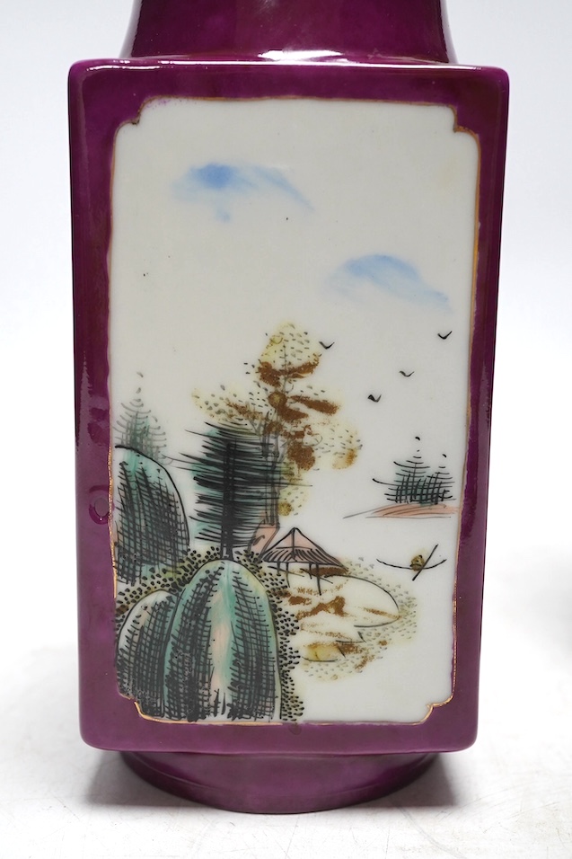 A 19th century Chinese crackle glazed vase and a ruby ground vase, tallest 25cm. Condition - crackle glazed vase with repair to rim, otherwise good